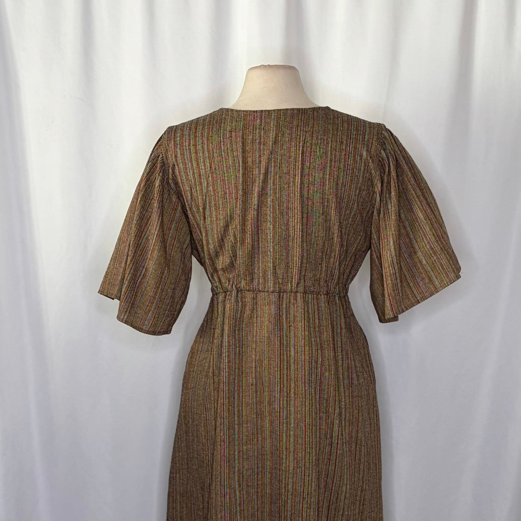 KEMI TELFORD Striped Midi Dress Cotton Tie Waist Western Retro Stripes Medium