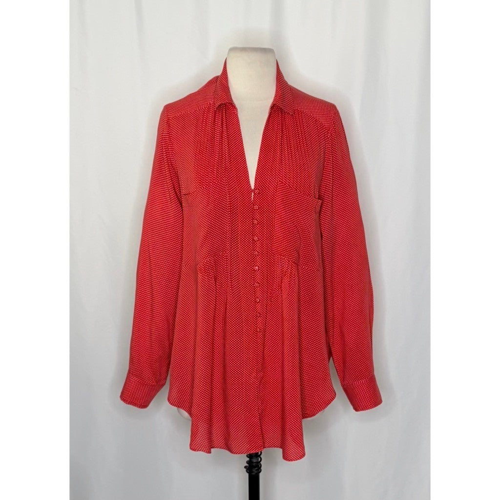 Anthropologie MAEVE Matilda Buttondown Tie Waist Red Polka Dot Swiss Dot Large