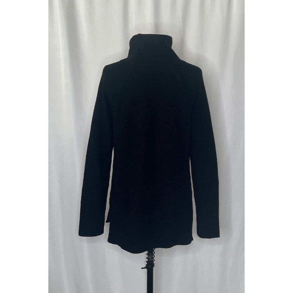 VINCE Cashmere Wool Ribbed Cowl Turtleneck Sweater Side Zipper Solid Black Small