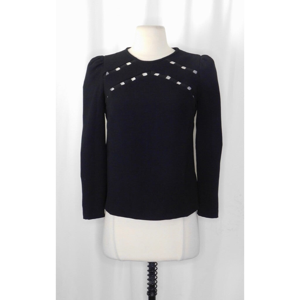 BA&SH Black Corus Top Blouse Cutout Details Solid Cut-Outs Bash Size 0 US Size 4