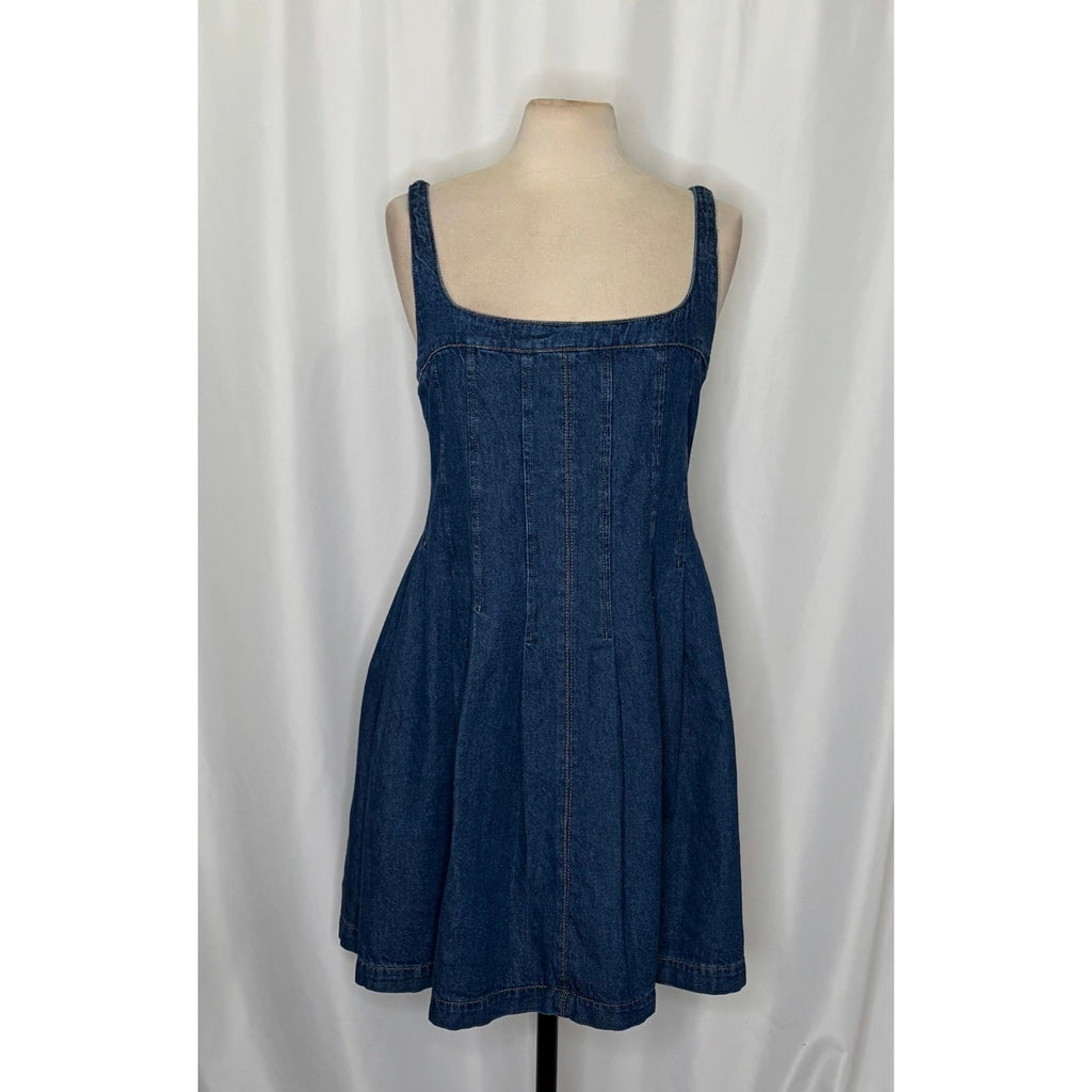 NWT!! REFORMATION Violet Denim Mini Dress Blue Smocked A-Line Skirt Size 12