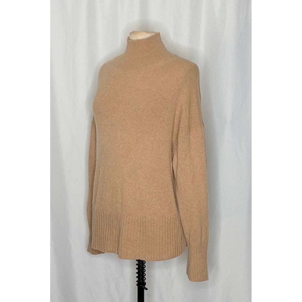 EVERLANE The ReCashmere Oversized Turtleneck Sweater Mock Neck Solid Tan Large