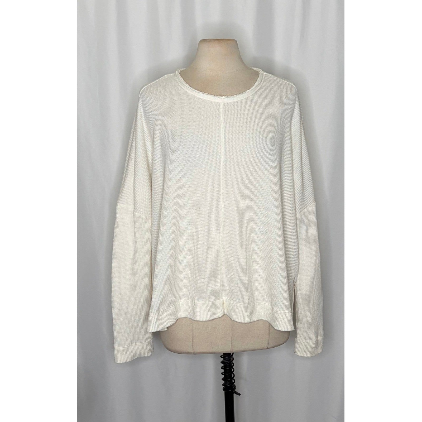 By ANTHROPOLOGIE Waffle Knit Oversized Top Shirt Pullover Pale Ivory Medium