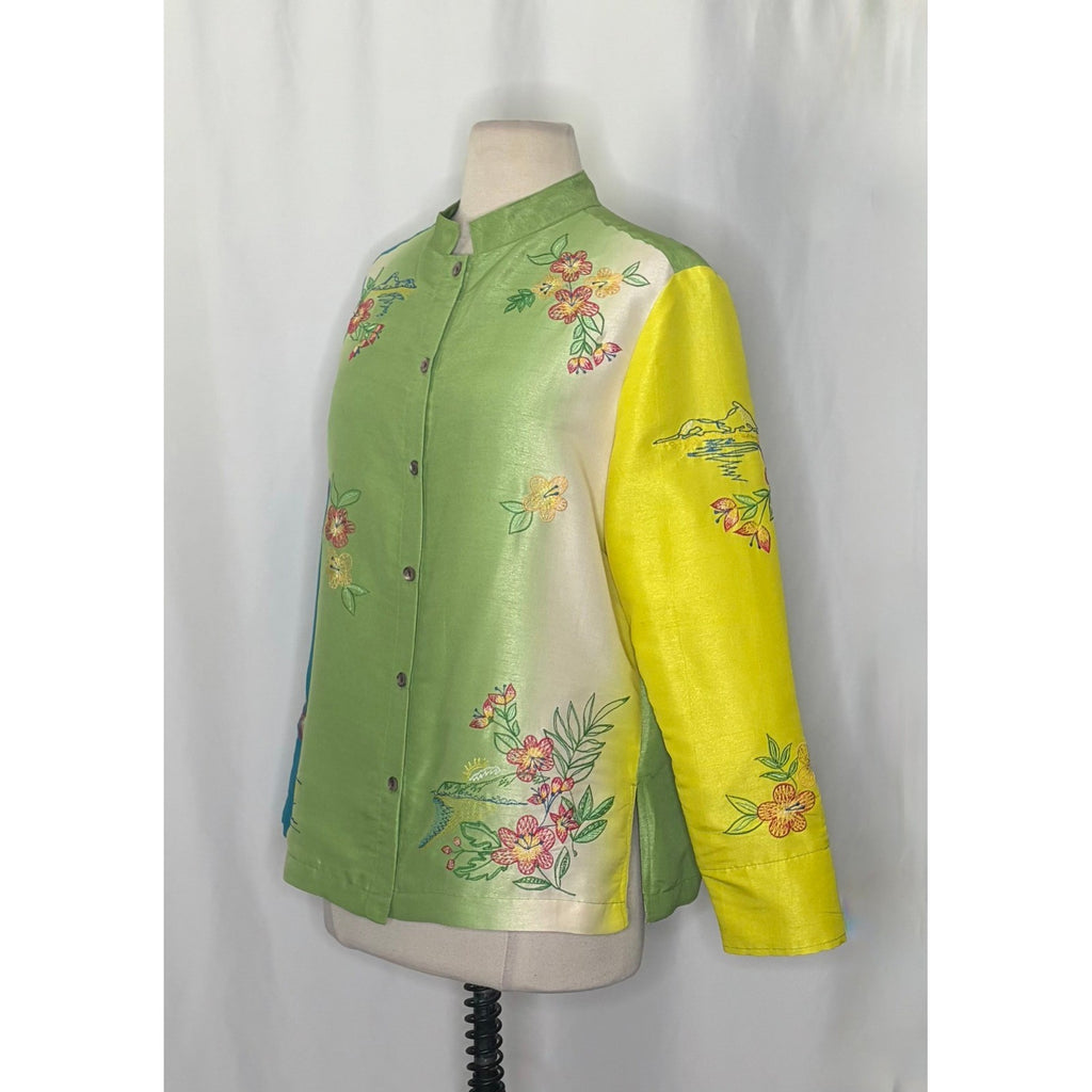 Vintage MARSH LANDING Embroidered Floral Islands Jacket Ombré Asian Medium