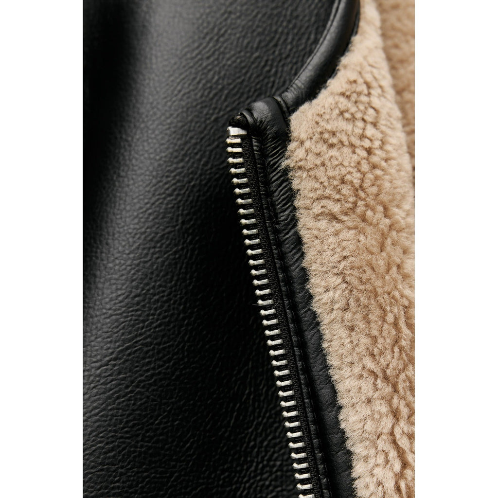 NWT!! ZARA ZW Collection Double Faced Coat Jacket Black Fleece Lining Small