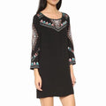 ELLA MOSS Embroidered Joss Shift Dress Retro Black Metallic Boho X-Small