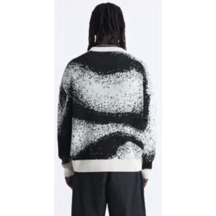 Men's ZARA Pixelated Jacquard Sweater Crewneck Crew Pullover Knit Black Medium