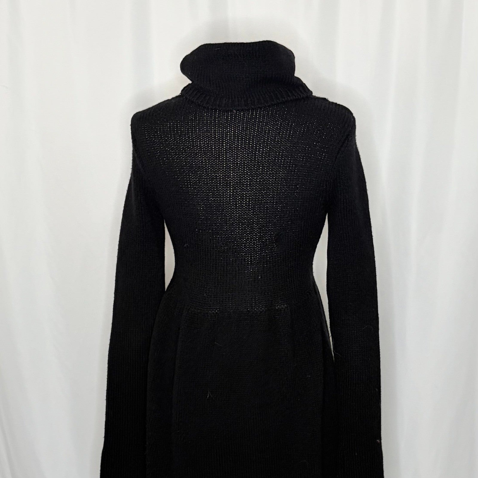 VINCE Solid Black Wool Knit Sweater Dress Turtleneck Pullover Minimalist Large