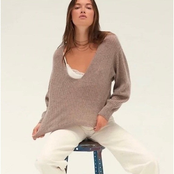 FREE PEOPLE Elias Cashmere Sweater Cropped Pullover Taupe Knitwear X-Small