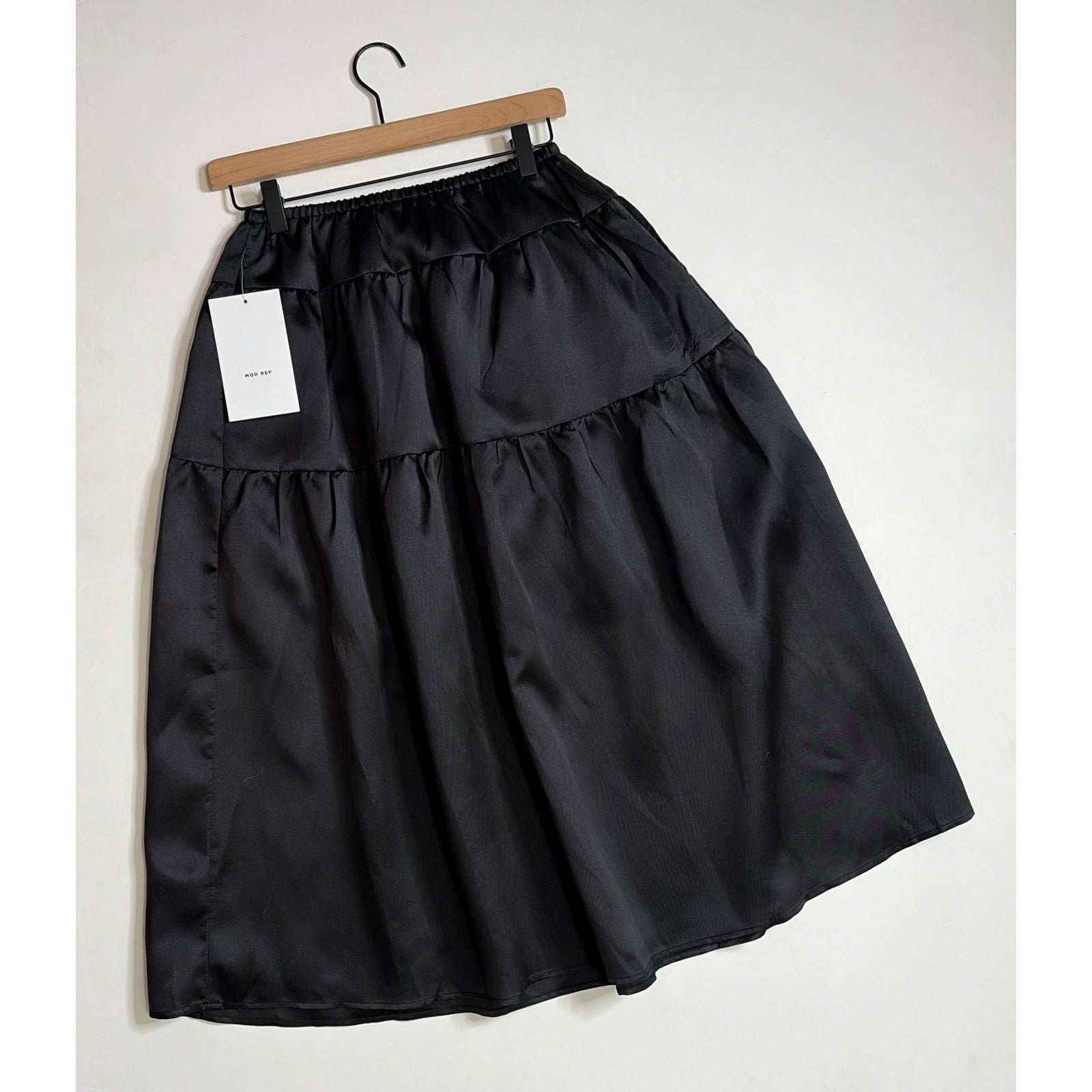 NWT!! MOD REF Black Taffeta Midi Tiered Skirt Solid Elastic Waist X-Small