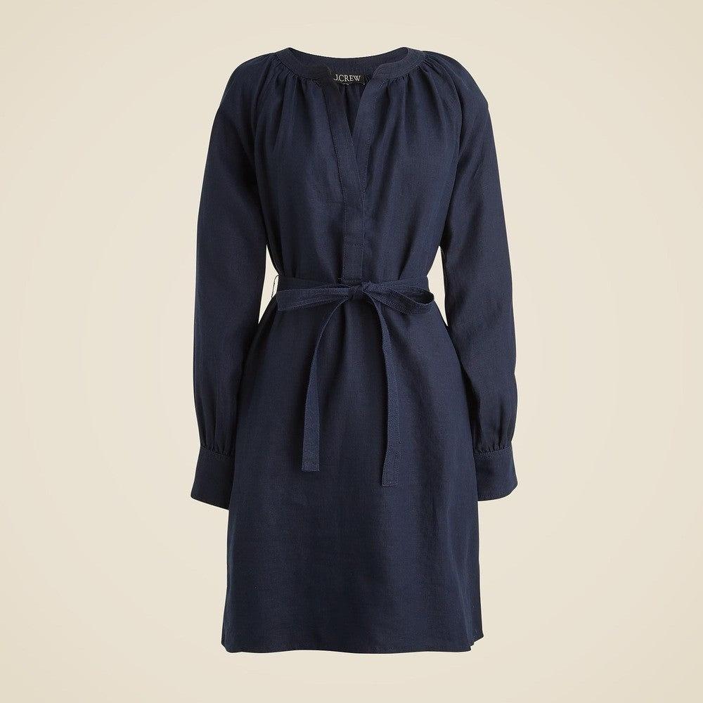 NWT!! J. CREW Cabana Mini Dress Linen Navy Blue Belted Solid Vacation Medium