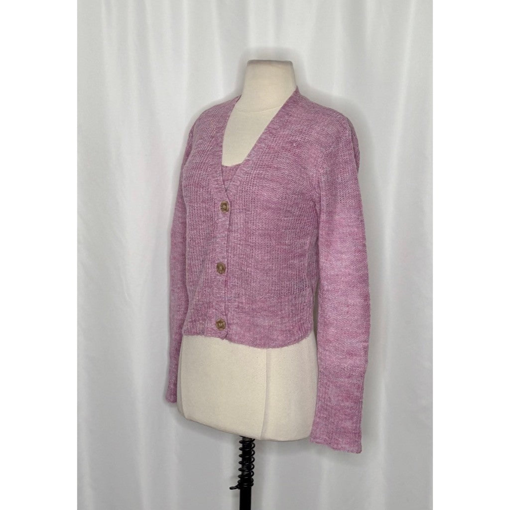 Revolve MONROW Two Piece Twinset Cardigan Tank Sweater Wool Mohair Purple XS