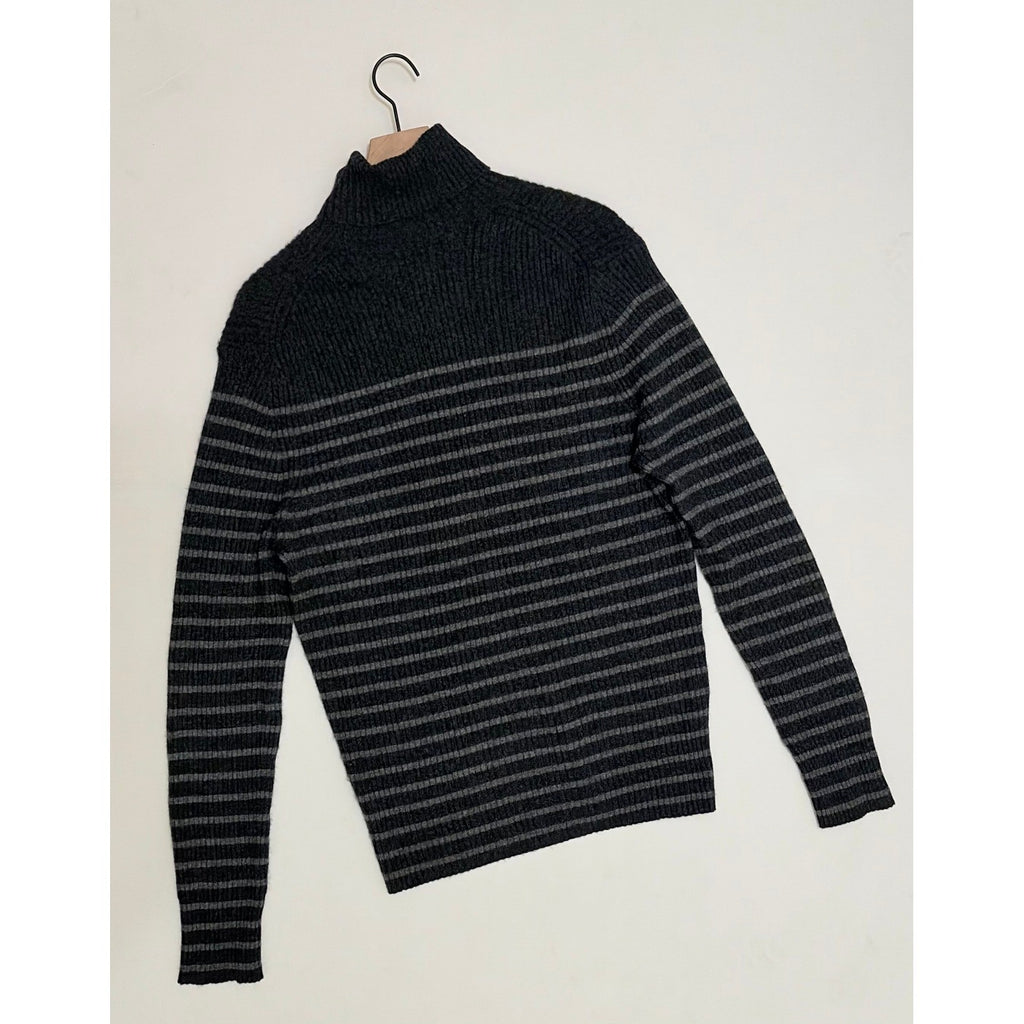 Men's VINCE Cashmere Striped Turtleneck Sweater Gray Ribbed Knitwear X-Large