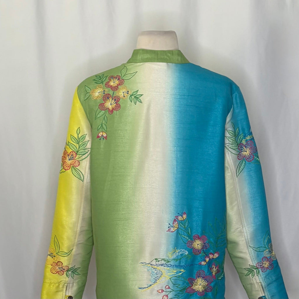 Vintage MARSH LANDING Embroidered Floral Islands Jacket Ombré Asian Medium
