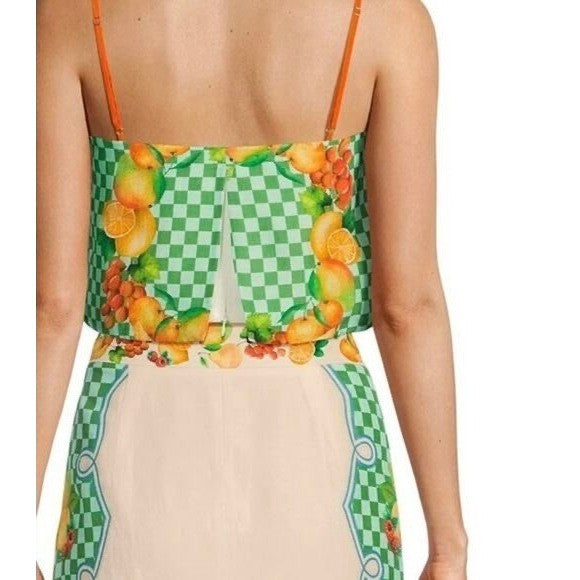 NWT!! ANTONIO MELANI Callista Cropped Linen Top Citrus Bliss Fruit Checkered 0