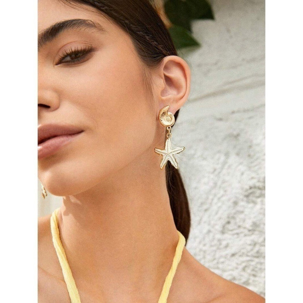 NEW! Seashell Starfish Dangle Drop Fashion Earrings Resortwear Vacation Resort