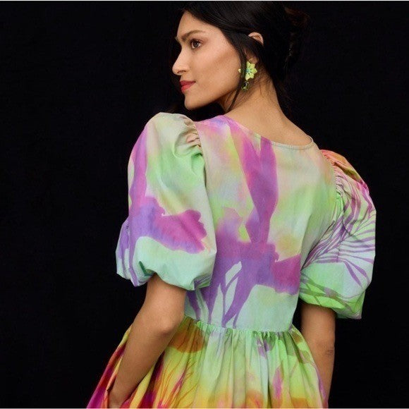 NWT!! Anthropologie Plenty by TRACY REESE Tie Dye Puff Sleeve Dress X-Small