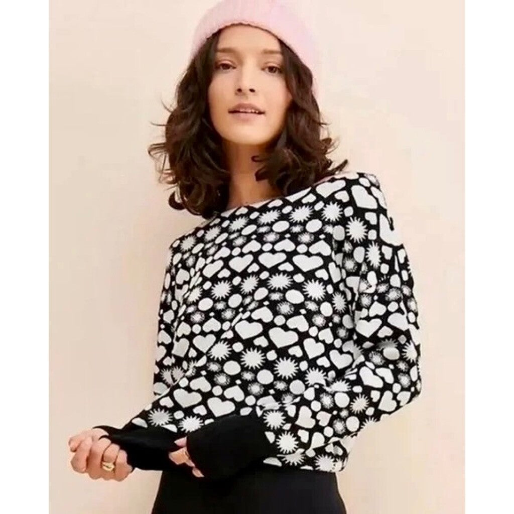Anthropologie MAEVE Boat Bateau Neck Heart Print Sweater Pullover Knitwear Small