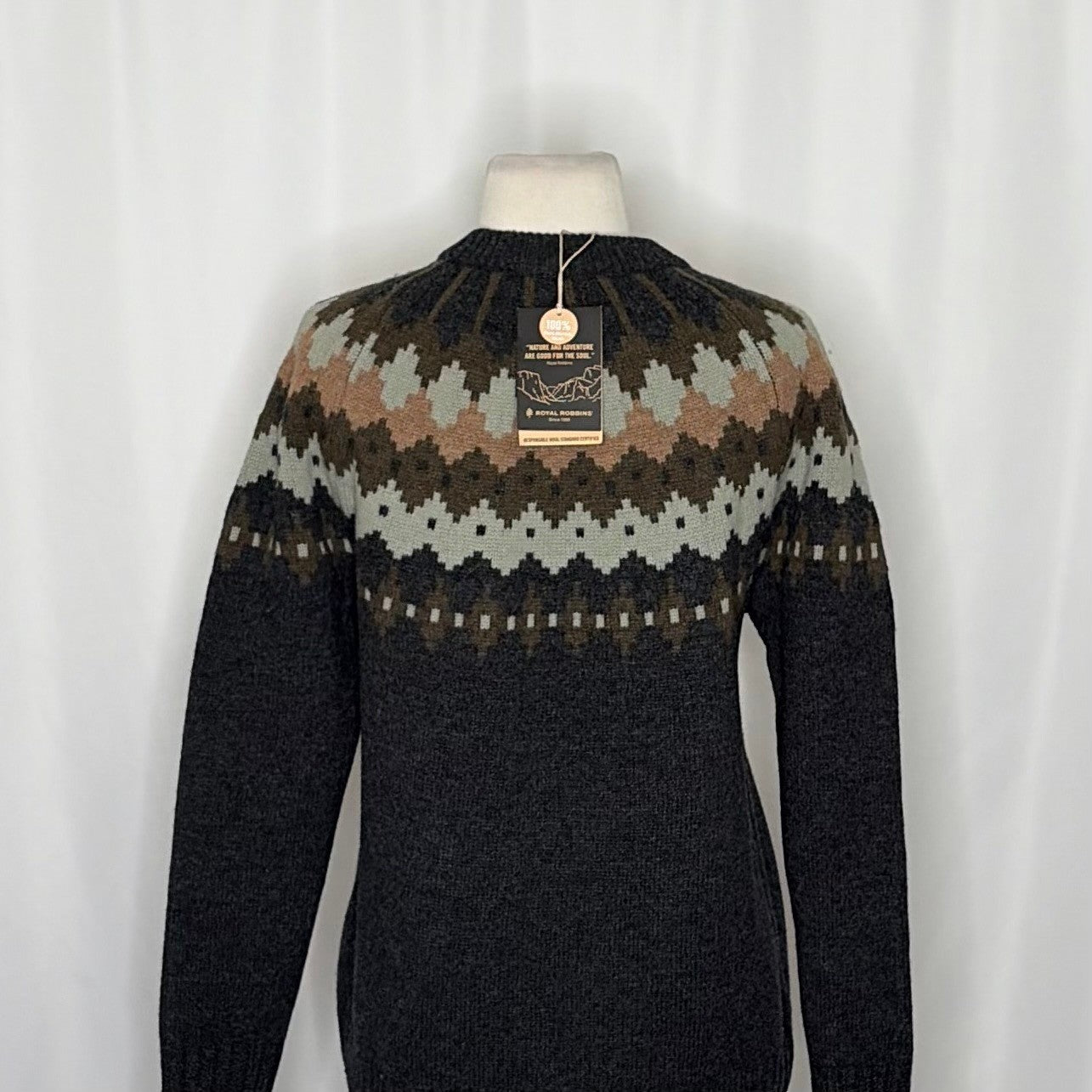NWT!! ROYAL ROBBINS Rockcraft Merino Wool Fair Isle Crew Neck Sweater Small