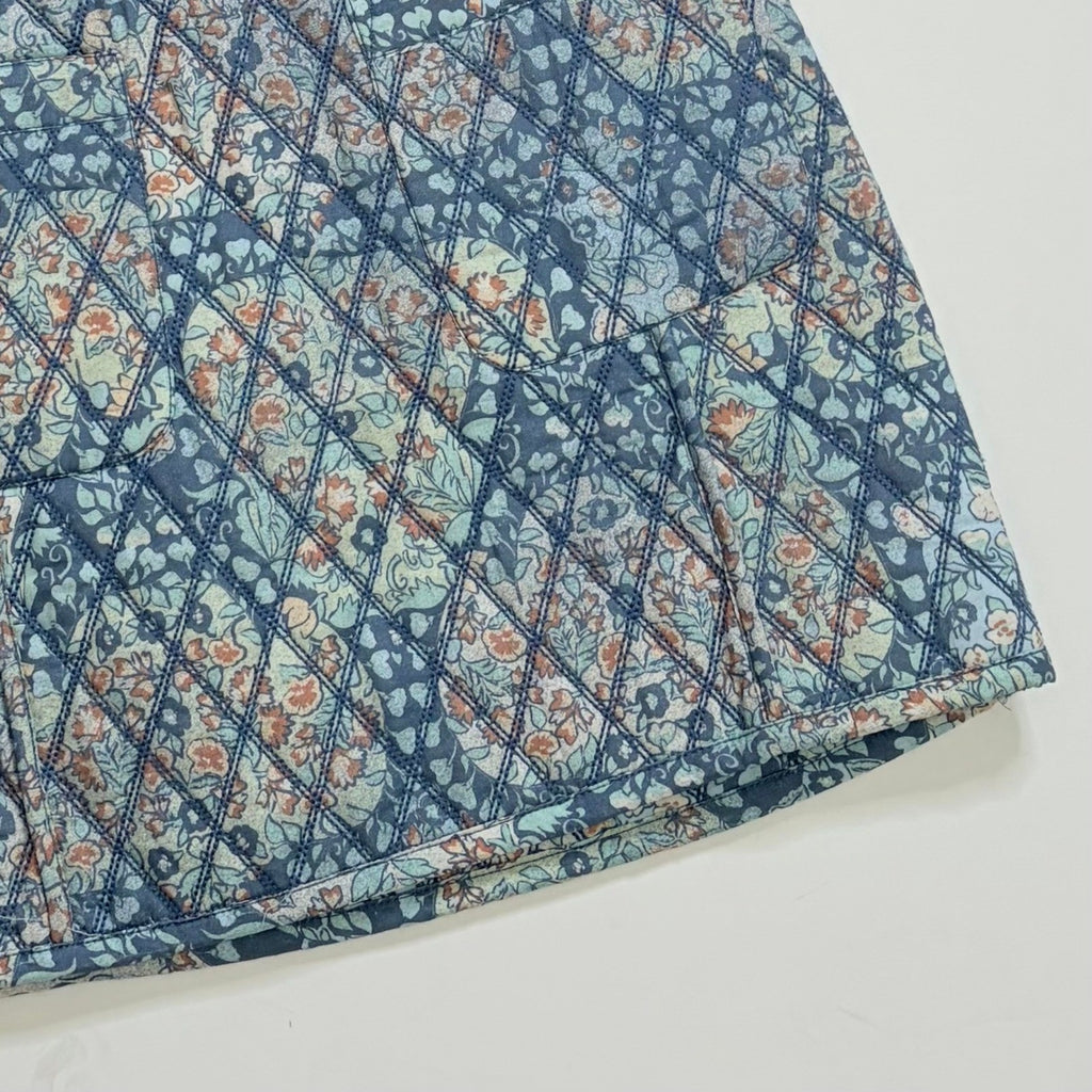 FREE PEOPLE Darla Quilted Mini Skirt Pockets Smoky Combo Tapestry Blue Size 2