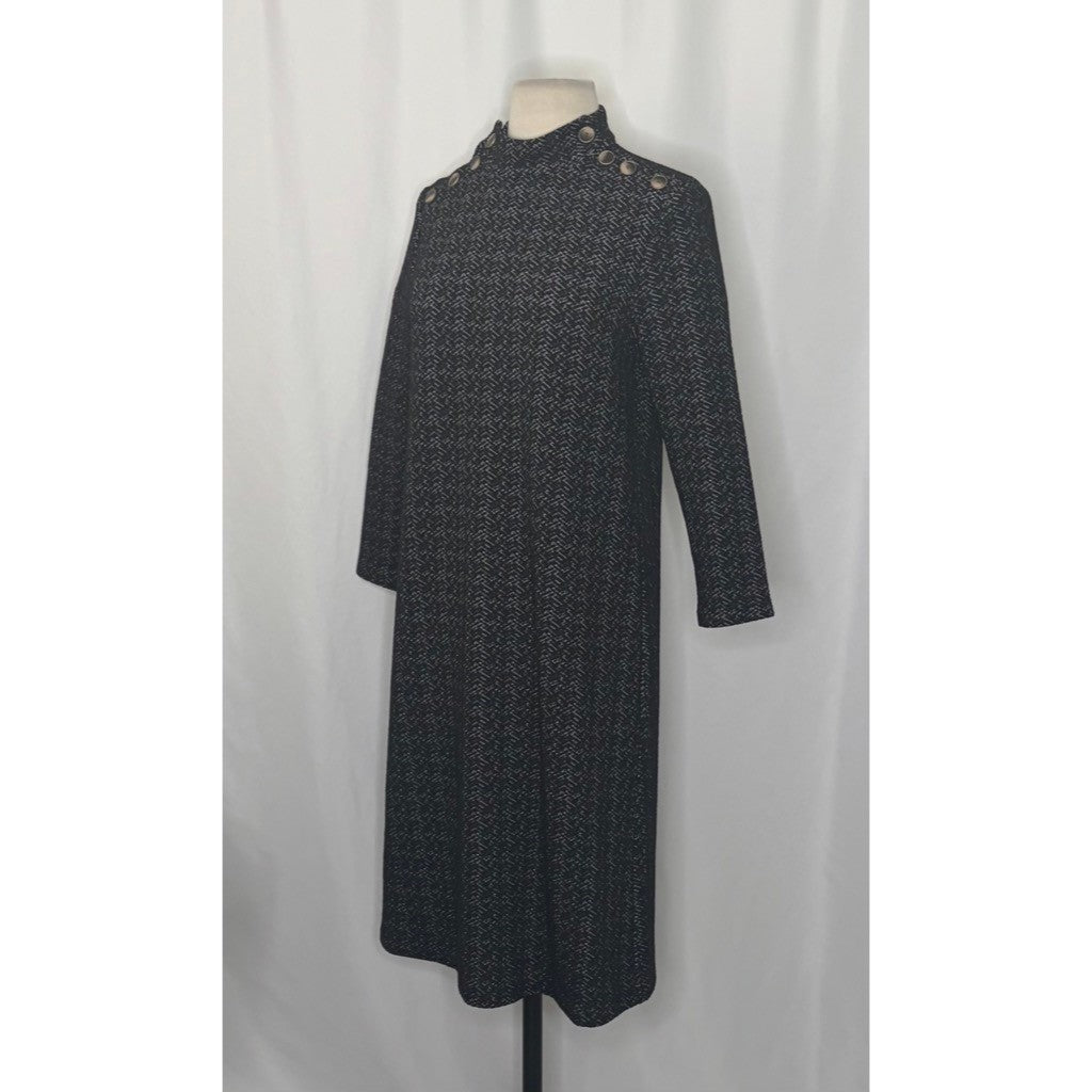 J. MCLAUGHLIN Mare Shift Dress Black White Mock Neck Button Shoudlers Small