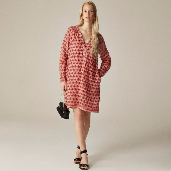 NWT!! J. CREW Cabana Mini Dress Block Print Ramie Coral Multi Cover Up XX-Small