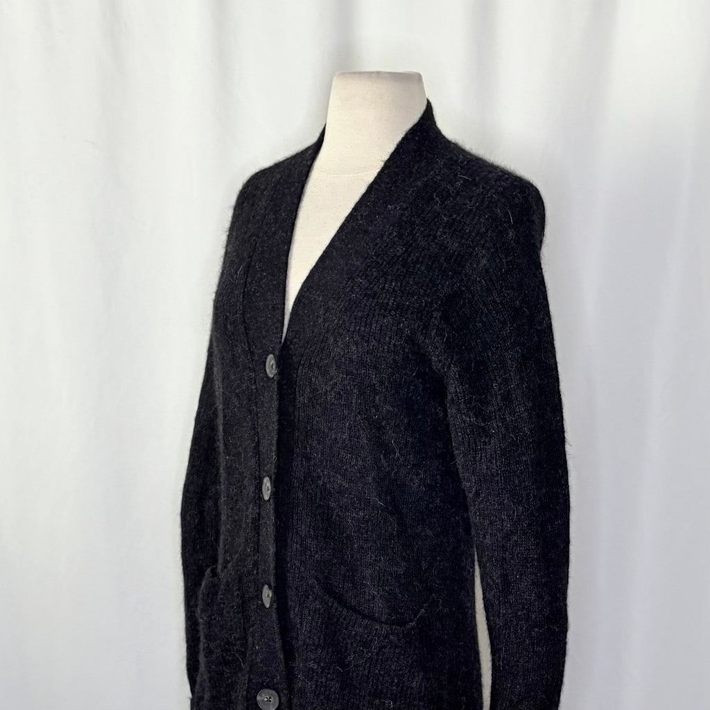 EVERLANE The Oversized Alpaca Cardigan Heathered Black Merino Wool Pockets Small
