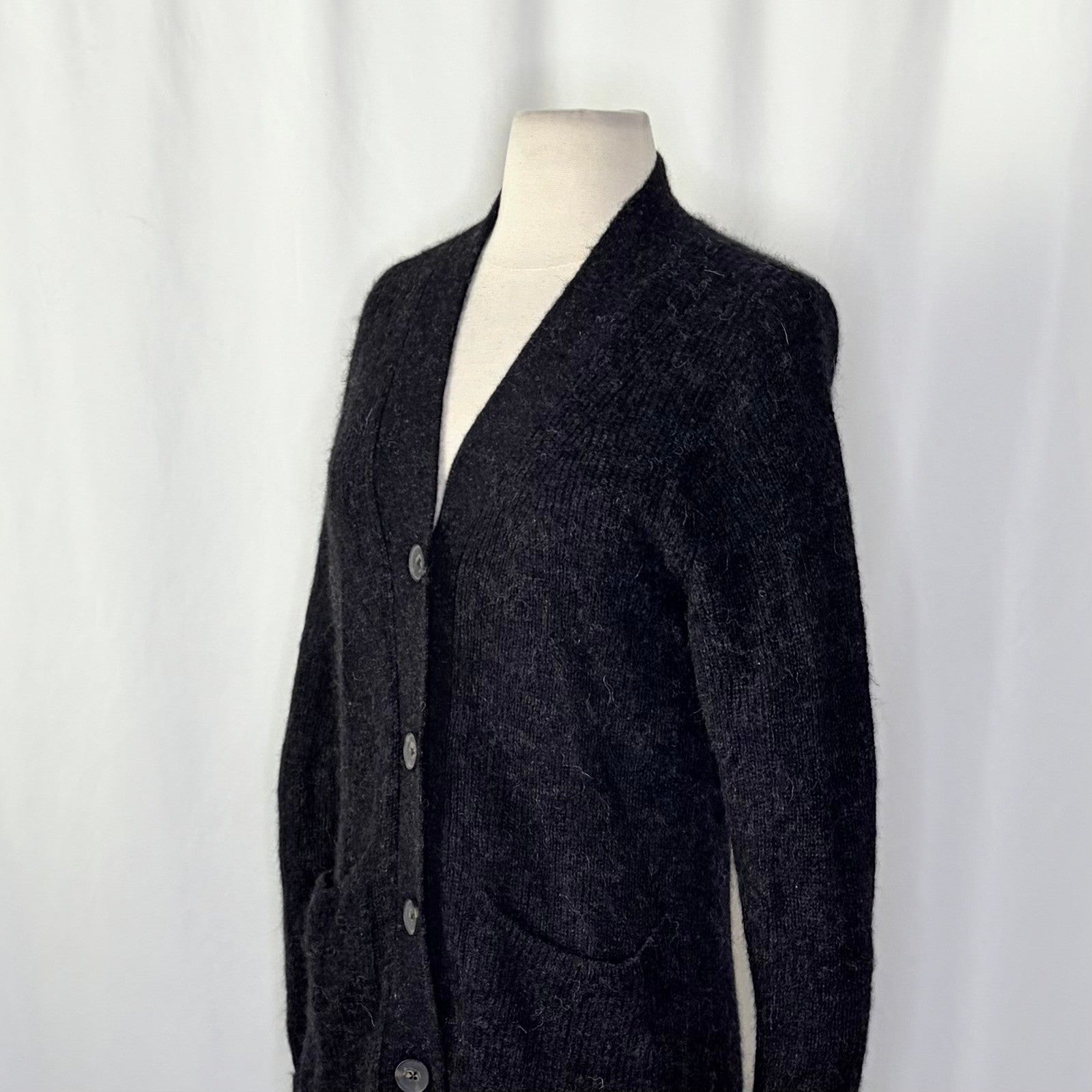 EVERLANE The Oversized Alpaca Cardigan Heathered Black Merino Wool Pockets Small