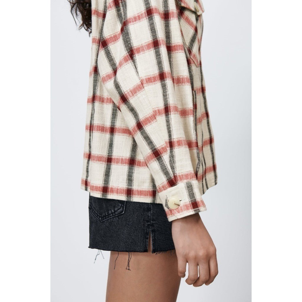 NWT!! ZARA Plaid Oversized Buttondown Shirt Red White Black Pockets Retro Small