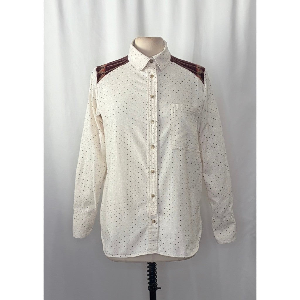FREE PEOPLE Mixed Media Sage Buttondown Shirt Wool Western Polka Dot Medium