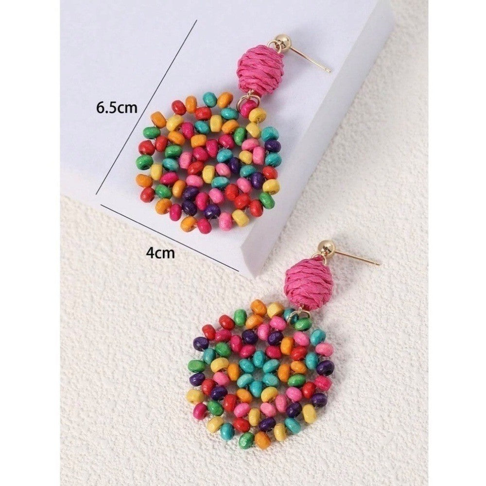 NEW Colorful Wooden Beaded Drop Dangle Earrings Balls Vacation Resortwear Travel