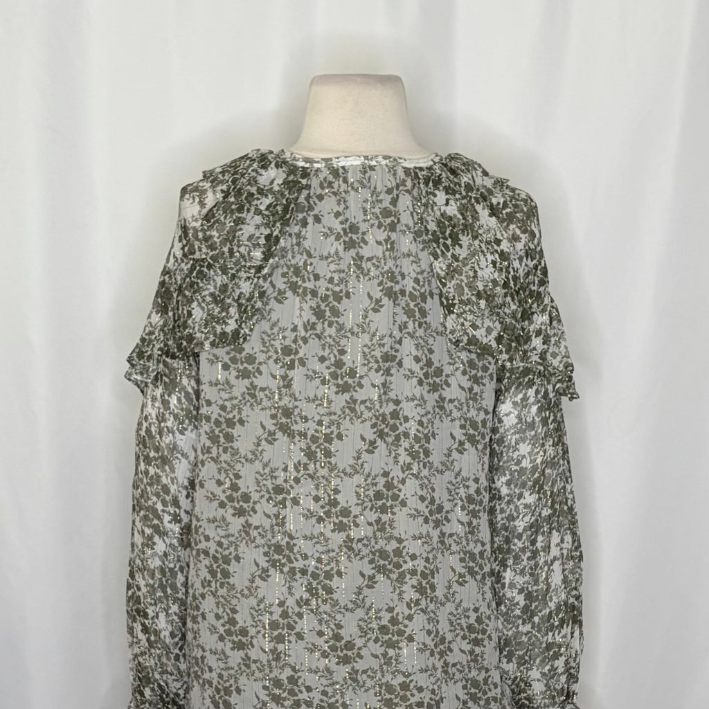 RAMY BROOK Silk Printed Celeste Blouse Chiffon Sagco Green Floral Metallic Small