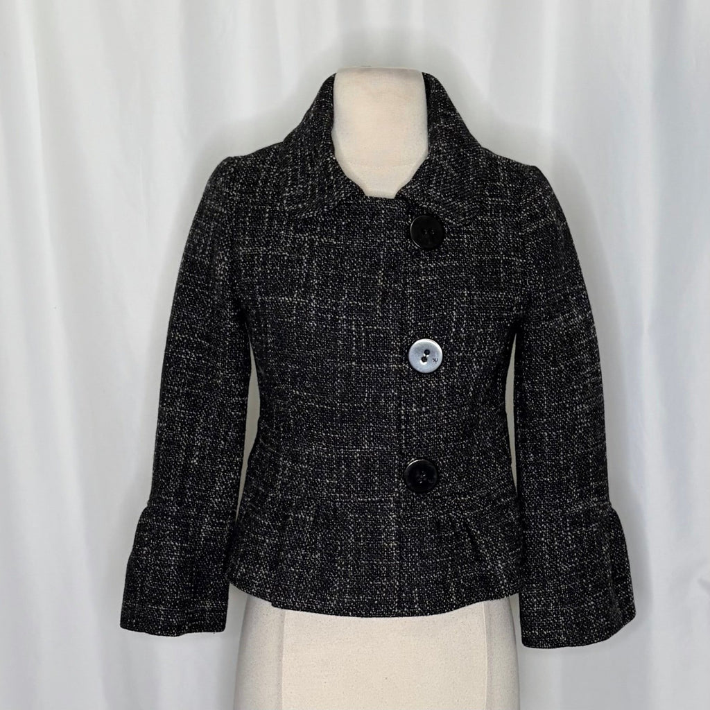 Anthropologie TAIKONHU Teed Peplum Cropped Jacket Coat Wool Blend Size 2