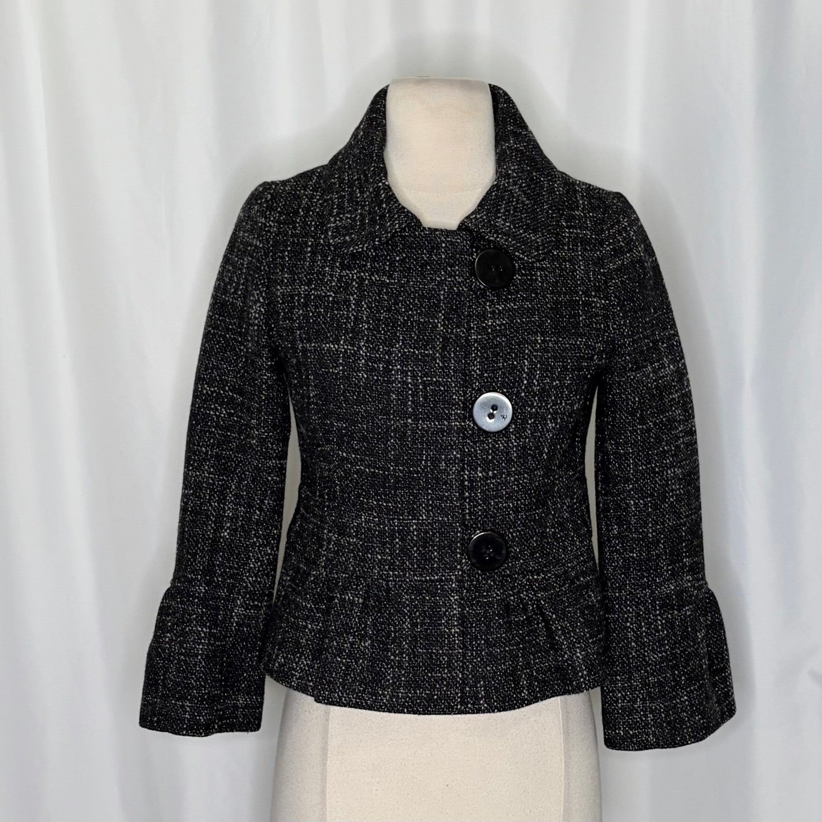 Anthropologie TAIKONHU Teed Peplum Cropped Jacket Coat Wool Blend Size 2