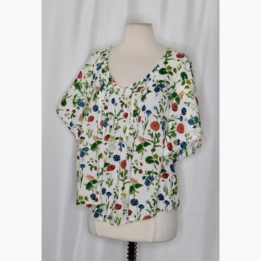 Anthropologie MAEVE Maya Floral Fluttered Top Blouse Strawberry Fruit Berries 2
