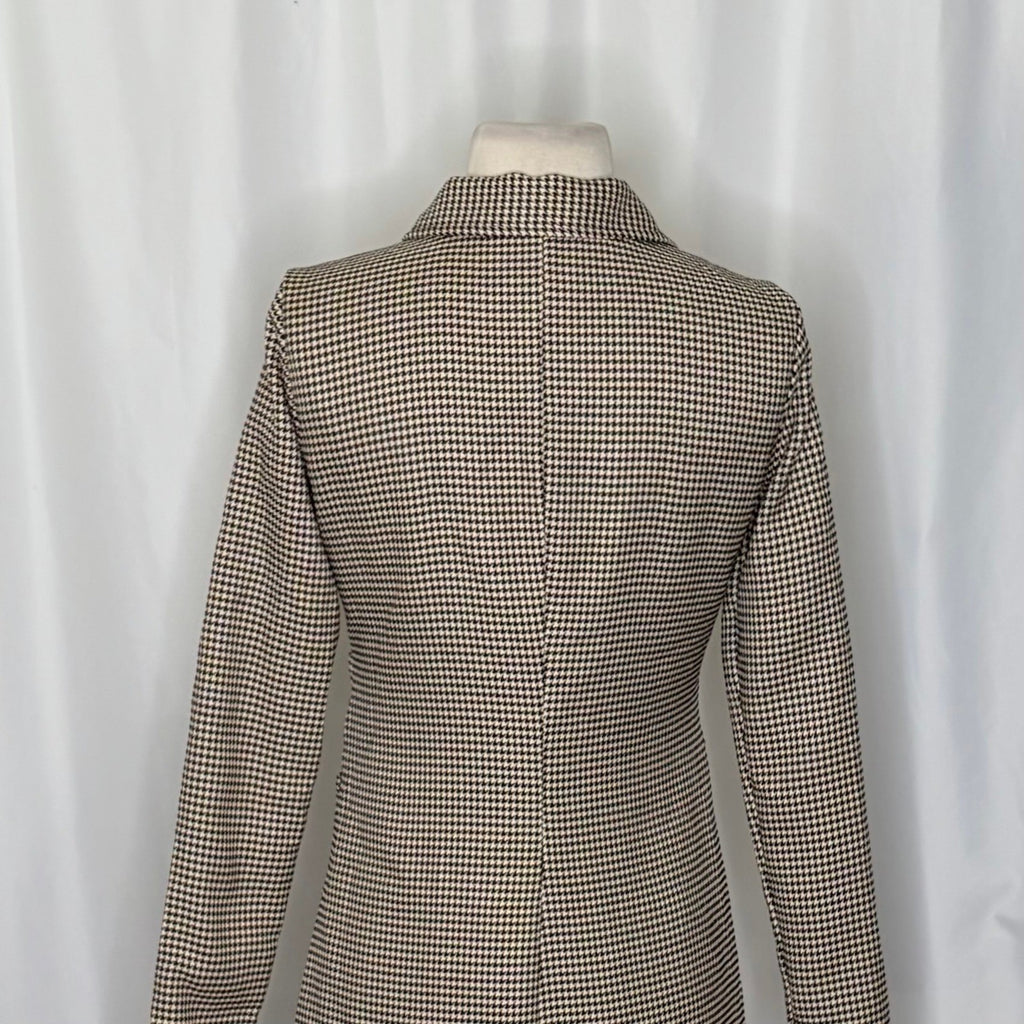 ZARA Houndstooth Black Tan Shirtdress Ruched Preppy Plaid Shirt Dress Medium