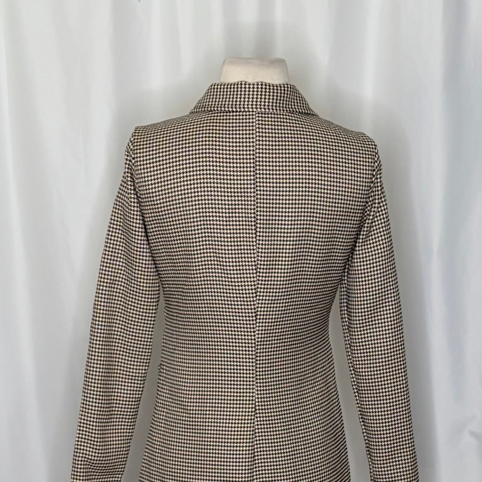 ZARA Houndstooth Black Tan Shirtdress Ruched Preppy Plaid Shirt Dress Medium