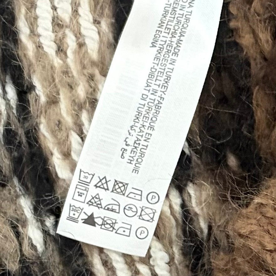ZARA Fairisle Wool Mohair Cardigan Sweater Oversized Jacquard Knit Shawl Medium