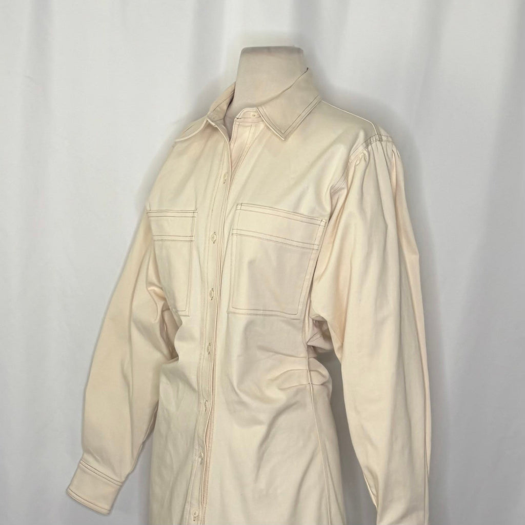 ZARA Natural Cream Shirtdress Mini Shirt Dress Buttons Pockets Twill Small