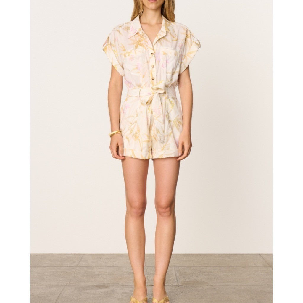 VANESSA BRUNO Eya Playsuit Floral Belted Cargo Pockets Vacation Size 38 / US 6