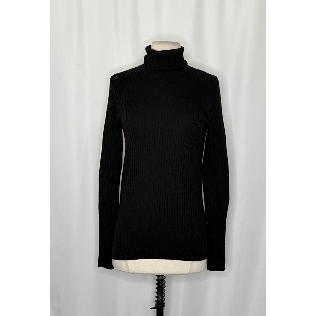VINCE Black Cashmere Ribbed Turtleneck Knit Top Sweater Pullover Knitwear Medium