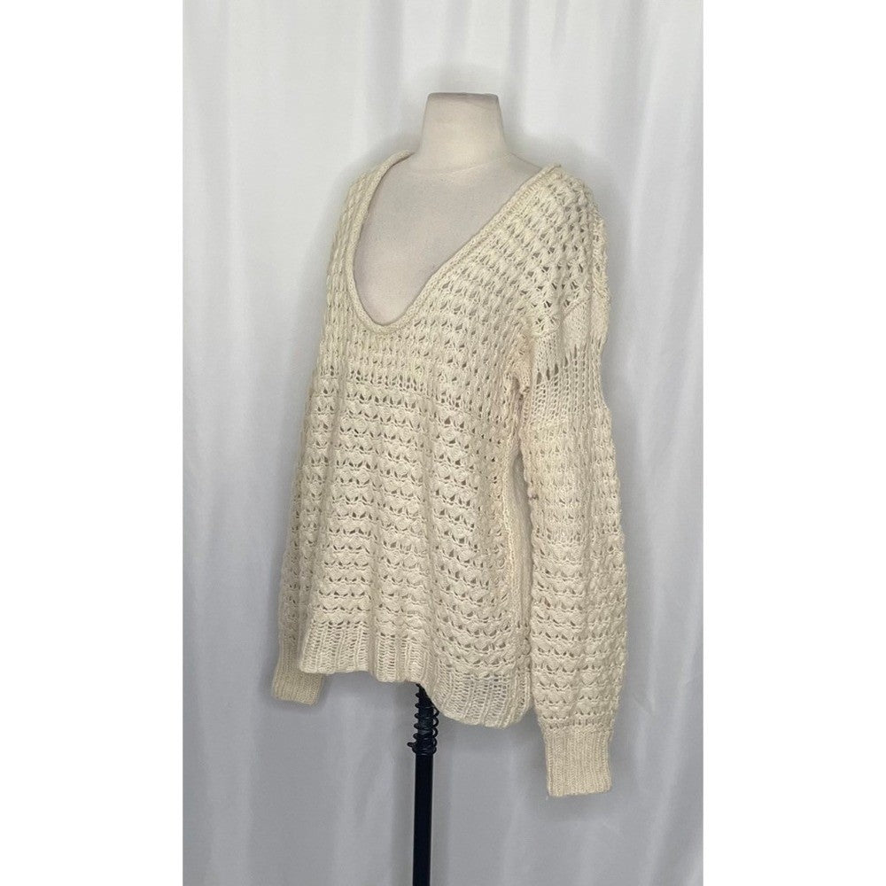 FREE PEOPLE Crashing Waves Scoop Neck Sweater Solid Cream Pullover Knit Small