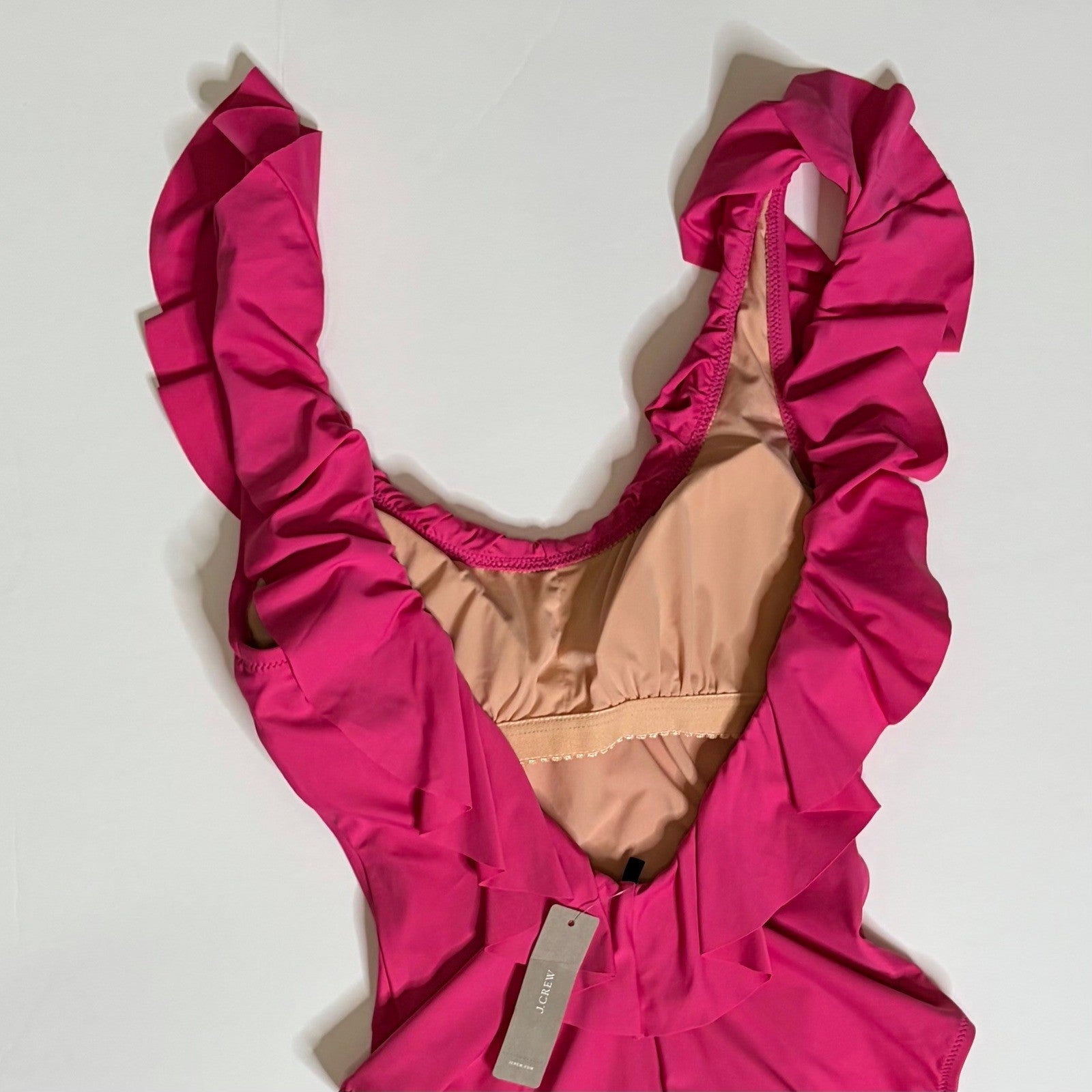 NWT!! J. CREW Ruffle Scoopneck One Piece Swimsuit Solid Hot Pink Vacation Size 4