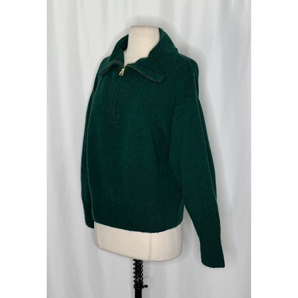 J. CREW Relaxed Half Zip Stretch Sweater Merino Wool Alpaca Dark Spruce Green M