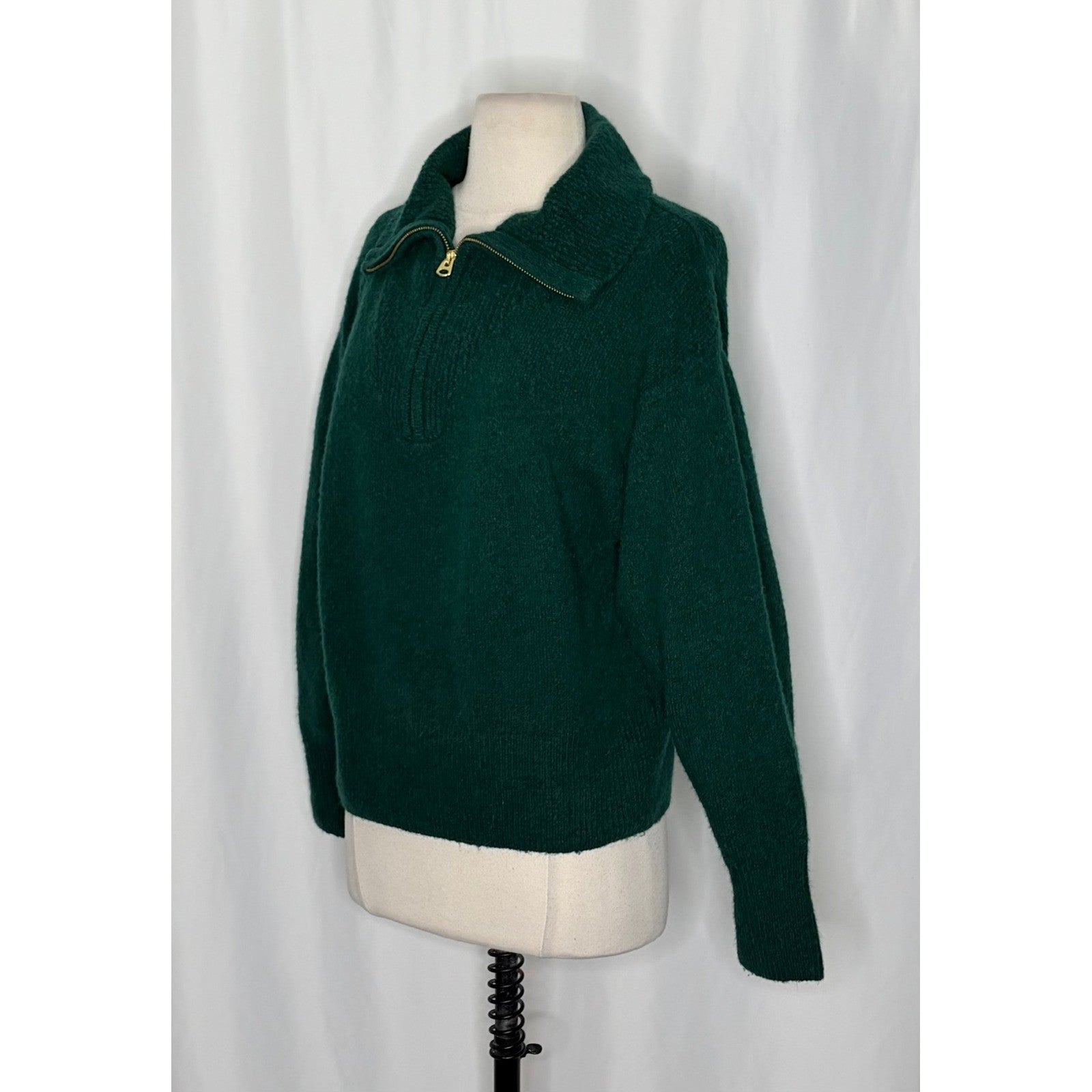 J. CREW Relaxed Half Zip Stretch Sweater Merino Wool Alpaca Dark Spruce Green M
