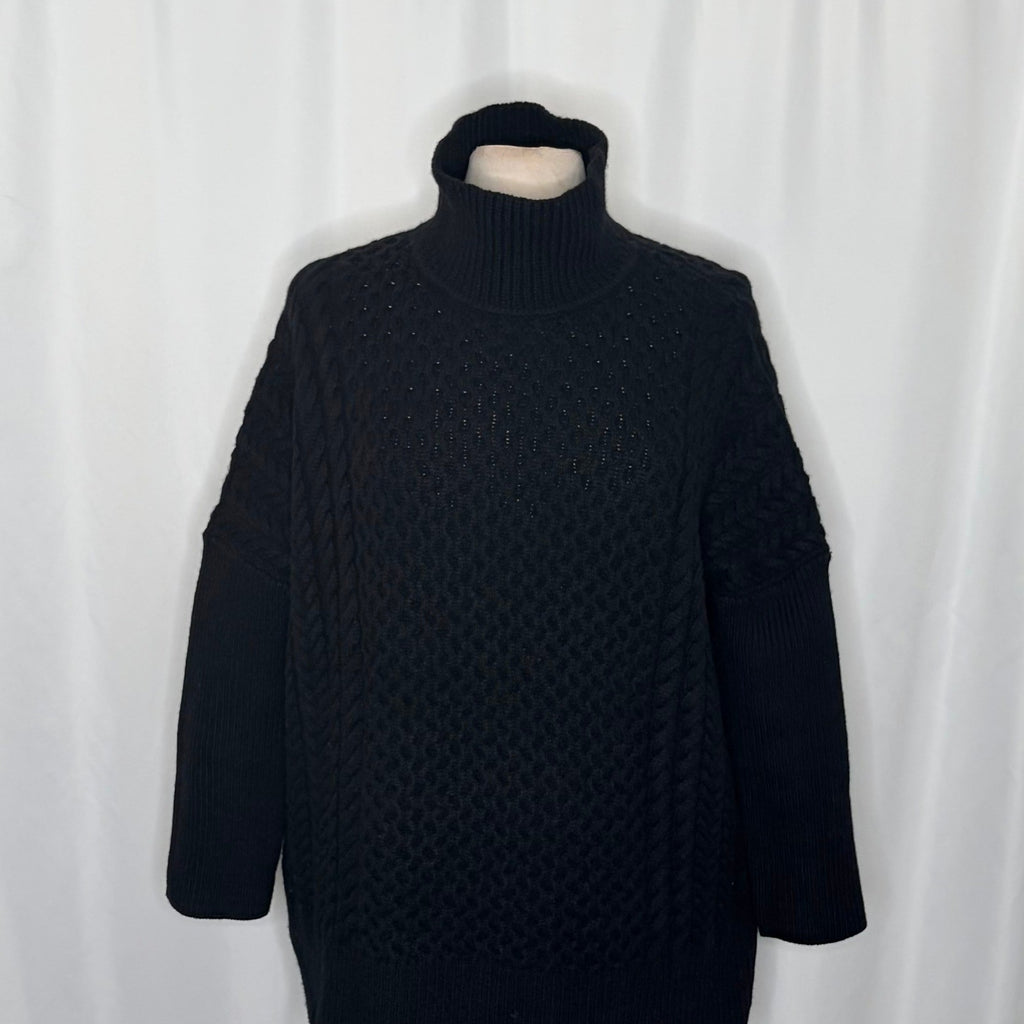 AYR Le Square Extra Fine Merino Wool Chunky Knit Sweater Black Pullover Small