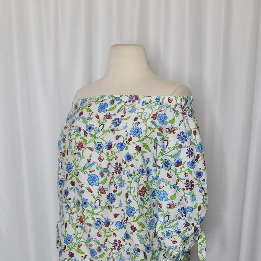 J. MCLAUGHLIN Natasha Tie Sleeve Off Shoulder Floral Top Blouse Summer Small