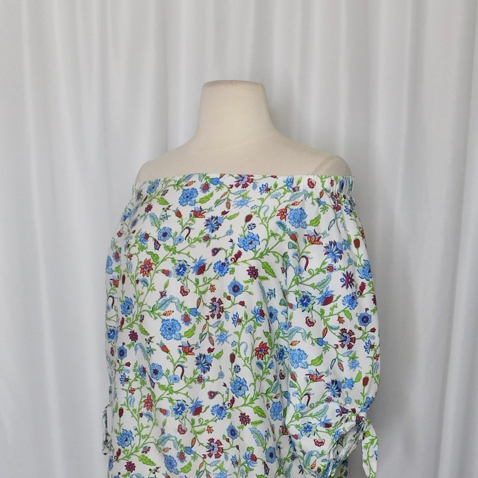 J. MCLAUGHLIN Natasha Tie Sleeve Off Shoulder Floral Top Blouse Summer Small