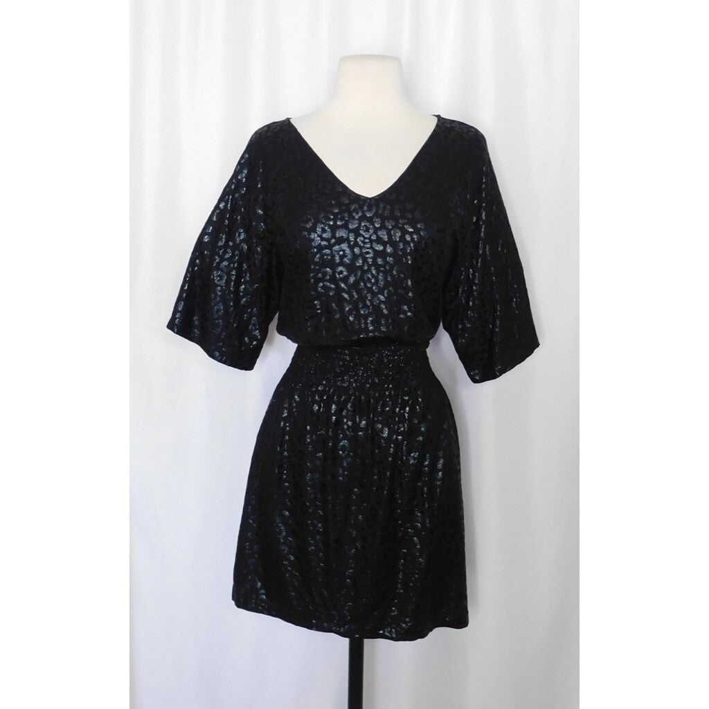 NWT!! WHBM Kimono Sleeve Smocked Waist Dress Leopard Foil Mini Animal X-Small