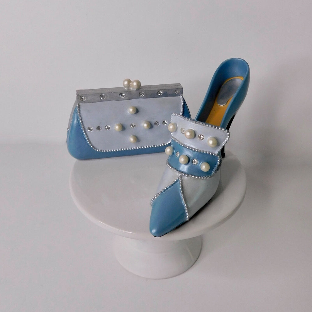 AVON "All Dressed Up" Blue Pearl Pump Shoe & Handbag Set of Two Fashion Figurine